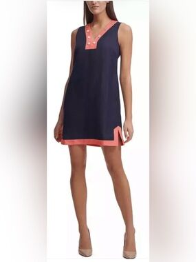 Tommy Hilfiger Sleeveless Linen Colorblocked Shift Dress